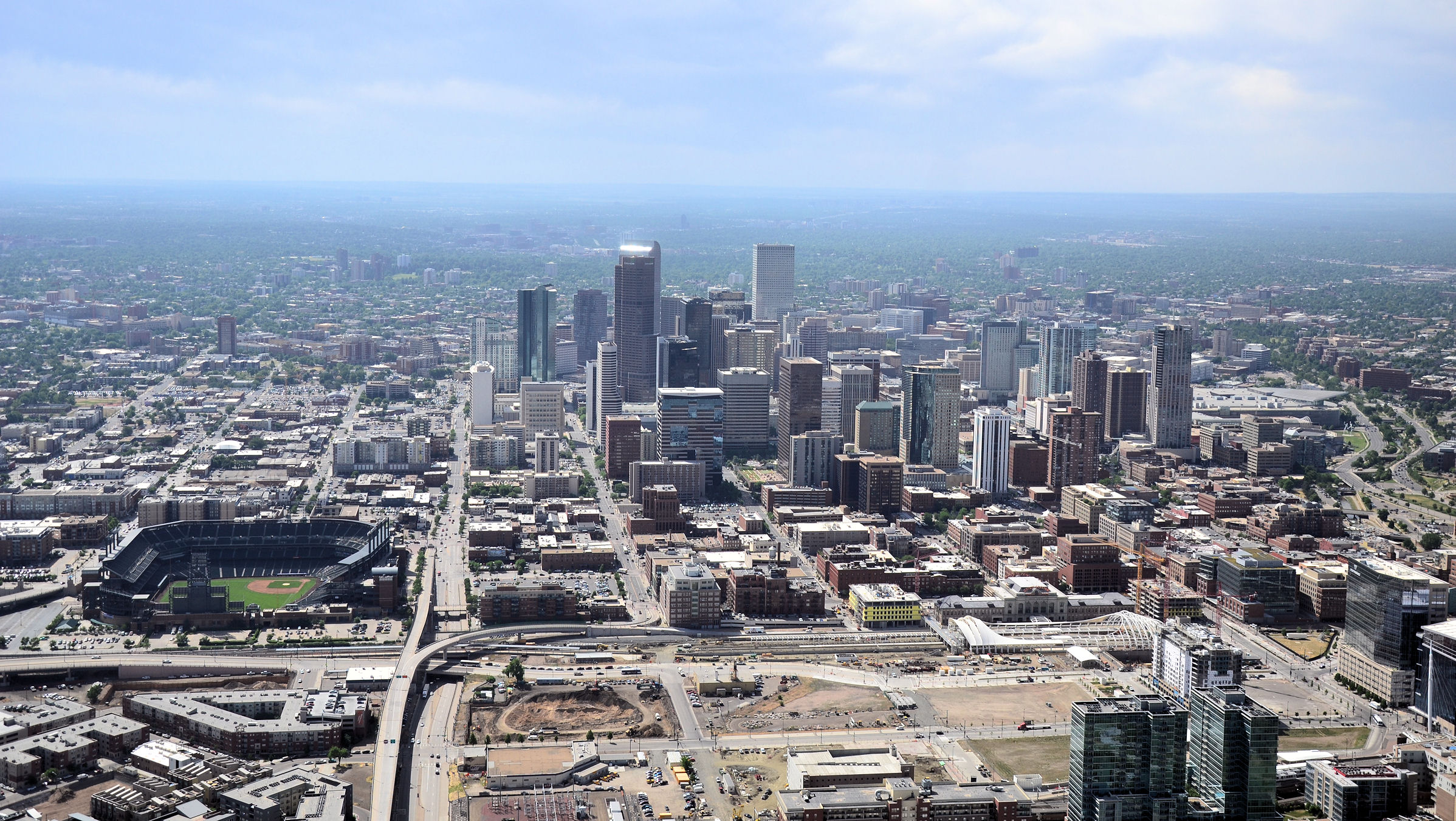 Denver Union Station and Downtown Denver in the background (May, 2013). 